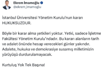 İMAMOĞLU: "BU GAYRİMEŞRU KARARI YARGIYA TAŞIYACAĞIZ"